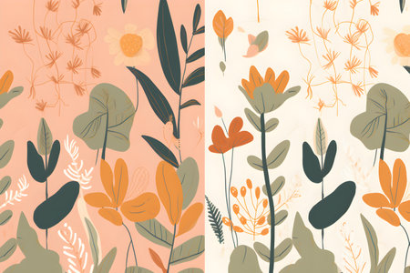 Seamless pattern with hand drawn flowers and plants. Vector illustration.fresh new floral and plant-themed designs, from minimalist to intricate and detailedの素材