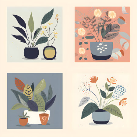 Set of cute hand drawn vector illustrations with houseplants in pots fresh new floral and plant-themed designs, from minimalist to intricate and detailed. flower plant patternの素材