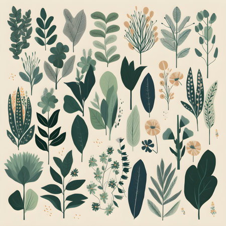 Set of hand drawn floral elements. Vector illustration in retro style.fresh new floral and plant-themed designs, from minimalist to intricate and detailed. flower plant patternの素材