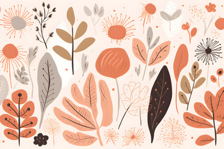 Cute floral background with hand drawn flowers and leaves. Vector illustration.fresh new floral and plant-themed designs minimalist to intricate and detailed. flower plant patternの素材