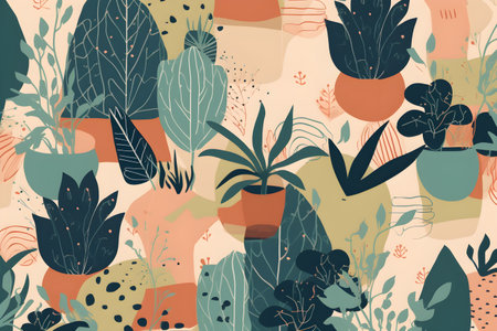 Seamless pattern with houseplants in pots. Vector illustration.fresh new floral and plant-themed designs, from minimalist to intricate and detailed. flower plant patternの素材