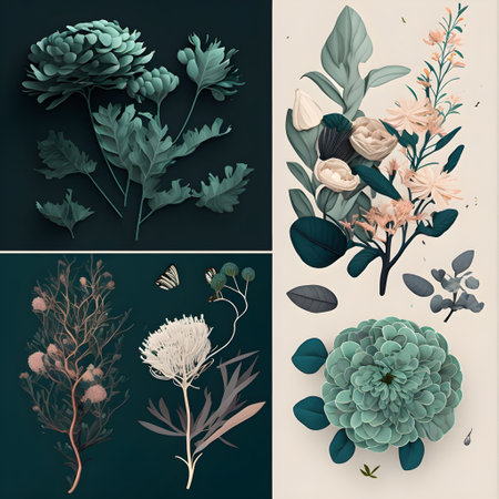 Set of vector illustrations of flowers and leaves in pastel colors.fresh new floral and plant-themed designs, from minimalist to intricate and detailed. flower plant patternの素材