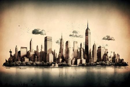 New York City skyline in grunge style. toned image.の素材