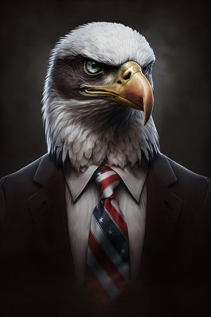 eagle in a business suit on a dark background with a tieの素材