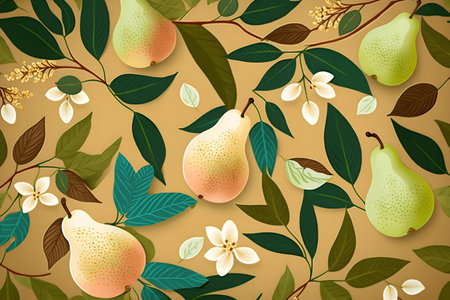 Seamless pattern with pears, flowers and leaves. vector illustration.の素材