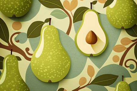 Seamless pattern with pears and leaves. vector illustration.の素材