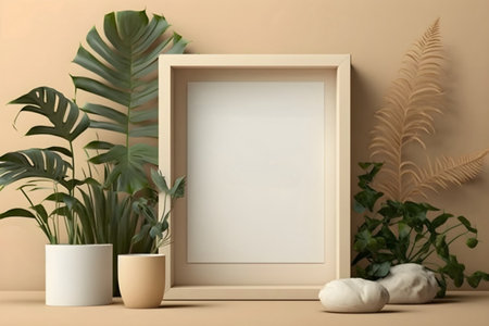 Mock up blank frame in interior background, 3D rendering.の素材