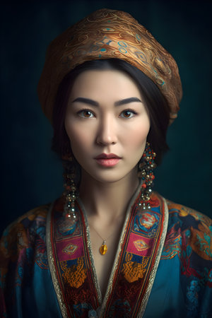 Portrait of a beautiful asian woman in a turban.の素材