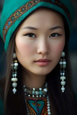 Beautiful asian woman wearing ethnic clothes and headscarf.の素材