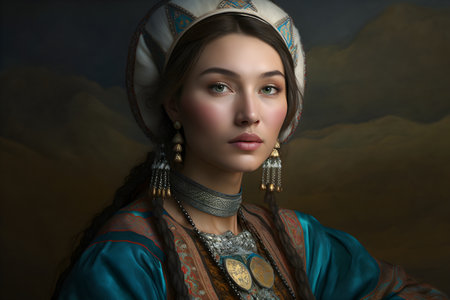 Portrait of a beautiful girl in the image of the ancient warriorの素材