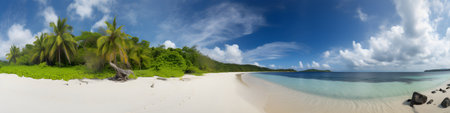 Panorama of beautiful beach at Seychelles, Maheの素材