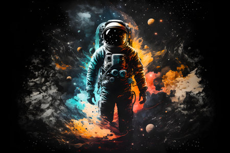 Astronaut in space against the background of the planet.の素材