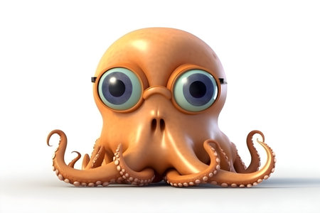Octopus isolated on white background. 3D illustration. cartoon character.の素材
