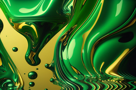 3d render, abstract liquid background, green and yellow liquid.の素材