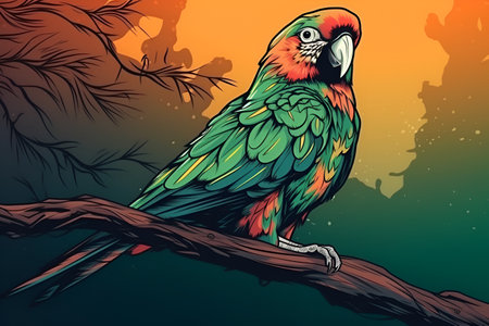 Colorful parrot on a branch in the forest. vector illustrationの素材