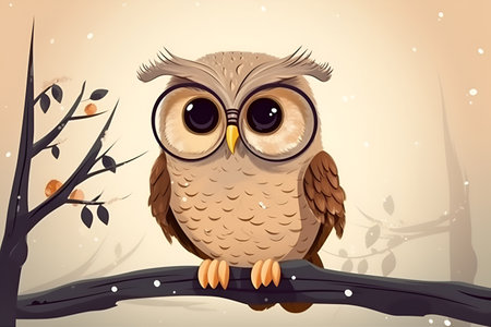 Owl sitting on a branch. cartoon style. vector illustration.の素材