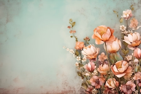 floral grunge background with vintage roses and forget-me-notsの素材