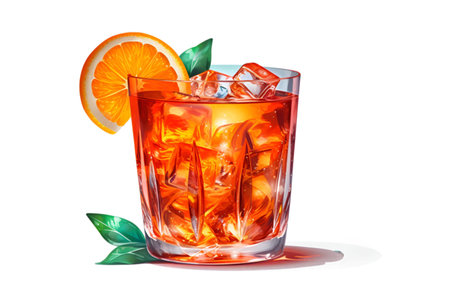 Cocktail with orange, ice and mint isolated on white backgroundの素材