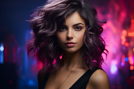 Portrait of beautiful young woman with long curly hair. beauty, fashion.の素材