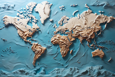 Highly rendering of world map in water. 3D illustration.の素材