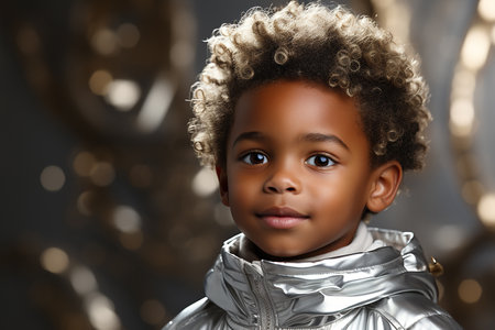 Portrait of a little African American boy in silver costumeの素材