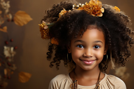 Portrait of a beautiful African American little girl with curly hairの素材