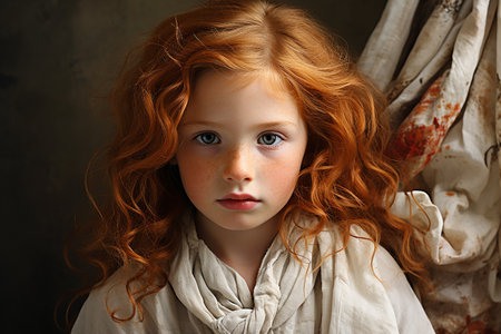 Portrait of a red-haired girl with freckles.の素材