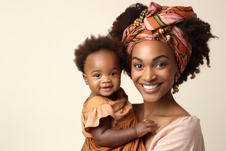 Portrait of happy African American mother with her adorable little daughterの素材