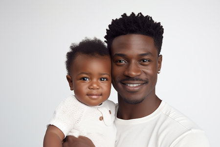 Portrait of happy African American father holding his little daughterの素材