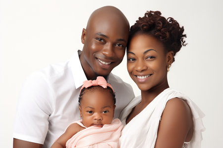 Portrait of happy African American family with one year old baby girl.の素材