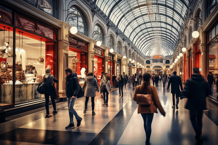 People visit Galleria Vittorio Emanuele II in Milan. Galleria Vittorio Emanuele II is one of the largest shopping malls in Italyの素材