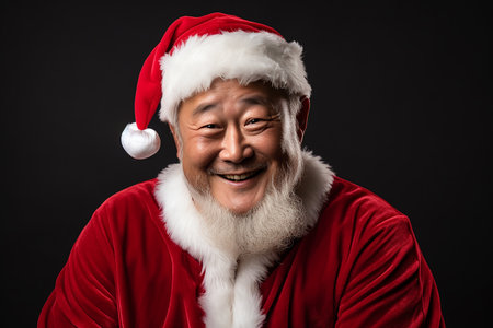 Asian santa claus portrait on black background with copy space.の素材