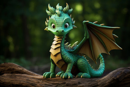 Fairy tale dragon in the forest. 3d render illustration.の素材