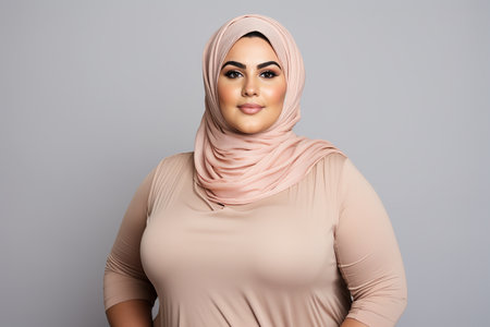 Portrait of beautiful Muslim woman in hijab looking at camera and smilingの素材