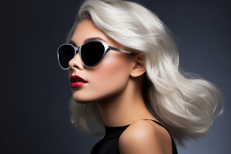 Fashion portrait of beautiful young woman with blond hair and sunglasses.の素材