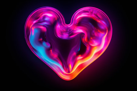 Neon heart on a black background. 3d rendering, 3d illustration.の素材