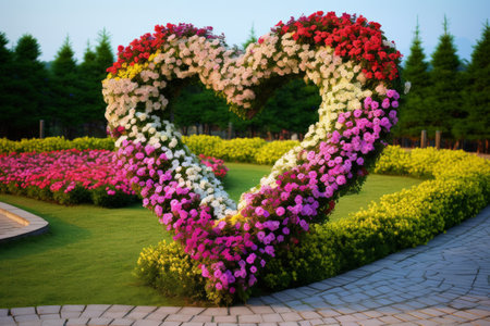 Colorful flowers in the garden with heart shape, Love concept.の素材