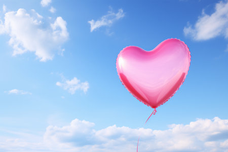 Pink heart shaped balloon on blue sky background. Valentines day conceptの素材