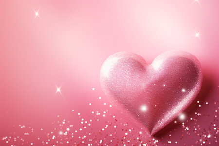 Valentine's day background with pink heart and sparkles.の素材