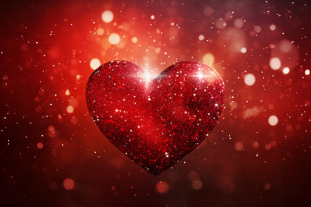 Valentine's day background with red heart and bokeh lightsの素材
