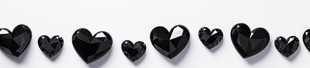 top view of black hearts on white background, panoramic shotの素材