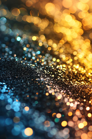 glitter vintage lights background. gold and blue. de-focusedの素材