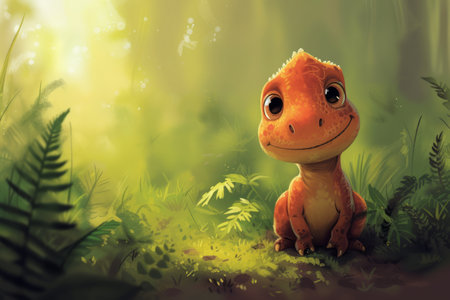 Funny frog in the forest - 3D render. Fantasy illustrationの素材