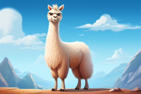 Llama on the background of the mountains. Vector illustration.の素材