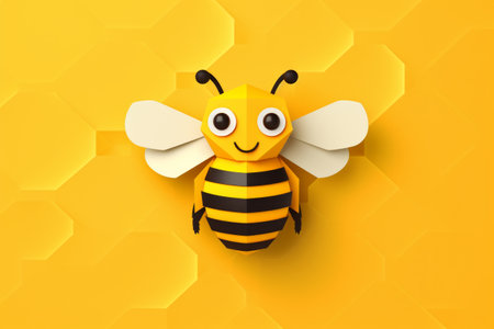 Honey bee in yellow honeycomb background. 3d illustration.の素材