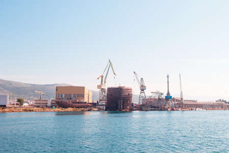 Shipyard industry, ship building in Trogir, Croatiaの写真素材