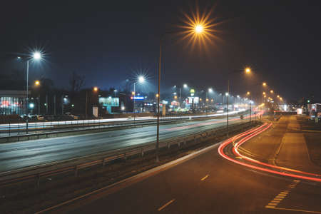 Riga, Latvia - March 25, 2021: The car light trails in the RIGA cityのeditorial素材