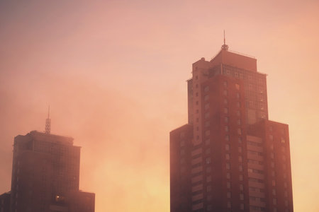 Multi-storey house on early morningの写真素材