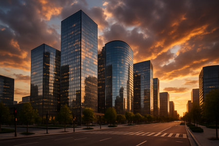Evening in the city of Moscow, Russia. Business skyscrapers.の素材