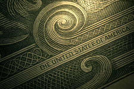 Close up of one dollar banknote. Shallow depth of field. Toned.の素材